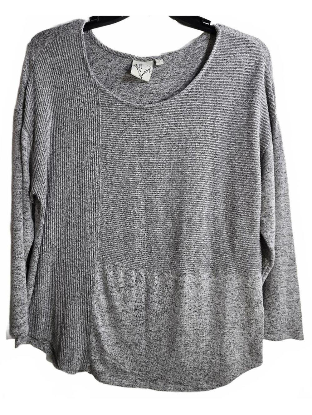 Janet Chung Gray Patchwork Knit Sweater Plus Size 1X